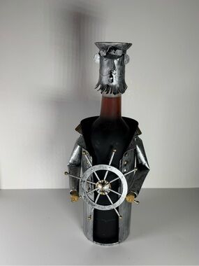 Wonderful Sea Captain Metal Wine Caddy with Sailing Ship Cork Stopper